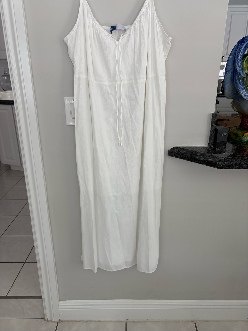 White Old NavySleeveless Midi Dress with Tie Neck